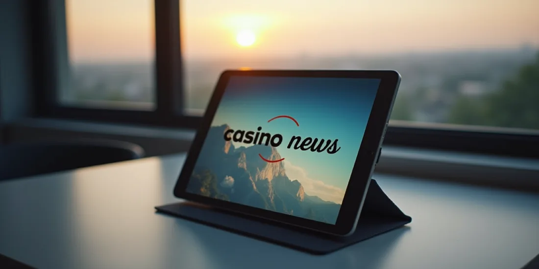 tablet with casino news in the background of the window